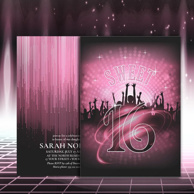 Invitation Disco Lights Sweet 16 Rose ID777 (Créateur téléchargé)