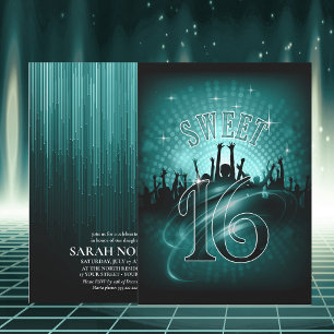 Invitation Disco Lights Sweet 16 Turquoise ID777