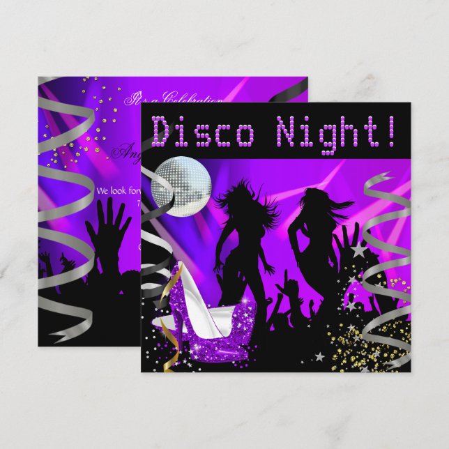 Invitation Disco Nuit Purple Danse Or Black Parties scintilla (Devant / Derrière)