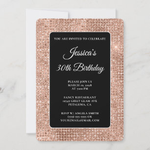 Invitation Disco Pailleté Or Rose et Noir pour 30e Anniversai