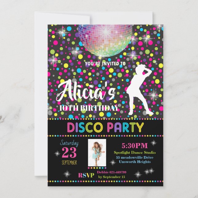 Invitation Disco Party Fille Danse Anniversaire In (Devant)