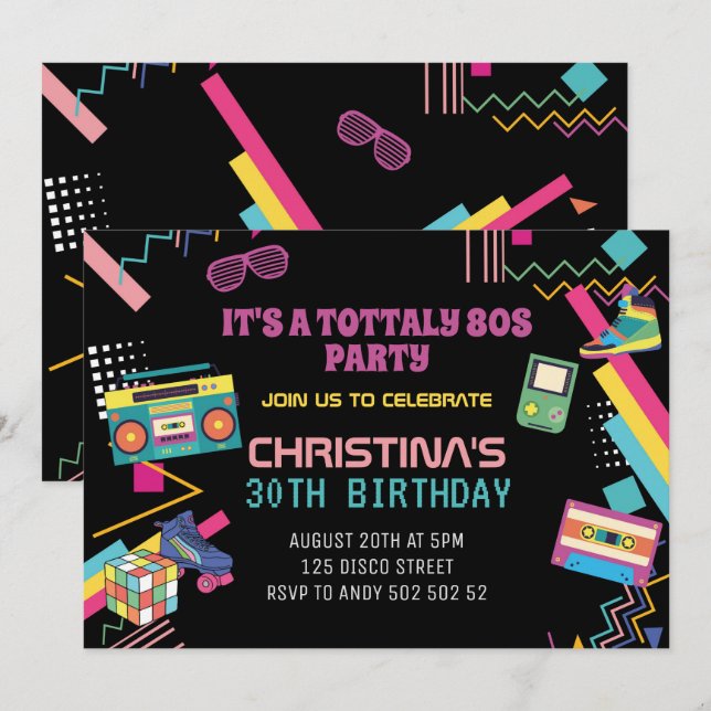 Invitation Disco Party I Love The 80's (Devant / Derrière)