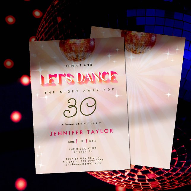 Invitation Disco Pink Retro Red Dance 30th Birthday Party (Créateur téléchargé)