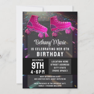 Invitation Disco Rollerskate Birthday Parties scintillant Rol