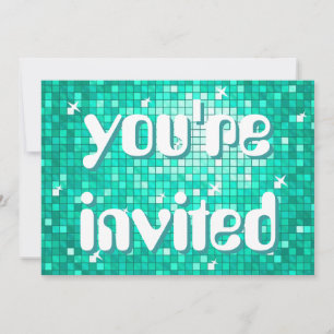 Invitation Disco Tiles Aqua 'vous êtes invité' texte de l'amé