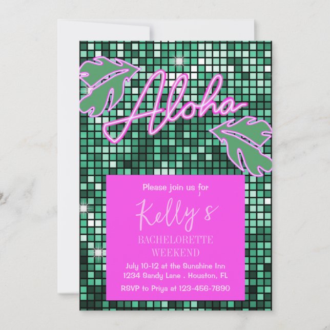 Invitation Disco Tropicale Bachelorette Weekend Neon (Devant)