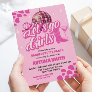 Invitation Discothèque rose Allons-y Filles Rodéo Bachelorett