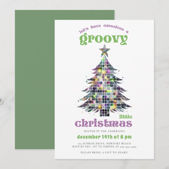 Invitation Discothèque super Arbre Retro Green Pink fête de N (Devant / Derrière)