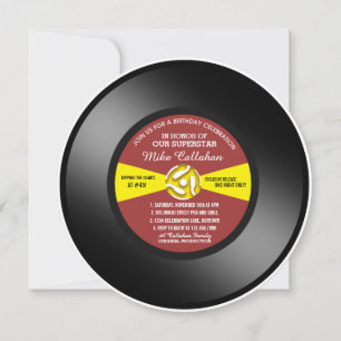 Invitation Disque 45 tours vinyle label rouge fête d'annivers