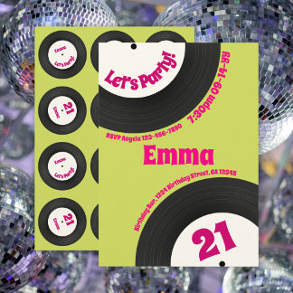 Invitation Disque Fun rétro couleur personnalisé pour 21e ann