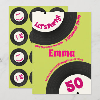 Invitation Disque personnalisé pour 50e anniversaire, rétro c
