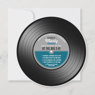 Invitation Disque vinyle Blue Label Fête d'anniversaire 50 an