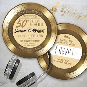 Invitation Disque Vinyle Doré Musique Rétro Fête d'anniversai