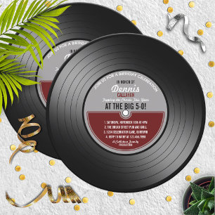 Invitation Disque vinyle Red Label Fête d'anniversaire 50 ans