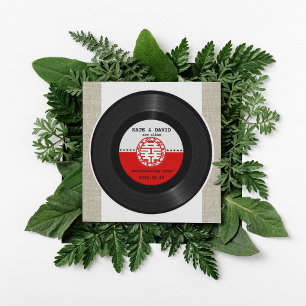 Invitation Disque Vinyle Rétro Double Bonheur Mariage