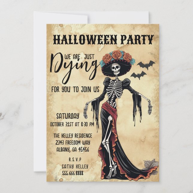 Invitation Distante Catrina Skeleton Halloween Party (Devant)