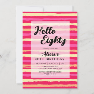 Invitation Distressed Stripes rose coloré 80e anniversaire
