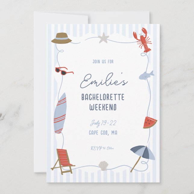 Invitation d'itinéraire de célibataire de Cape Cod (Devant)