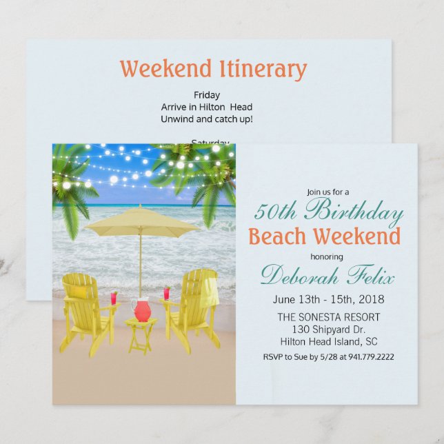 Invitation d'itinéraire de week-end à la plage TOU (Devant / Derrière)