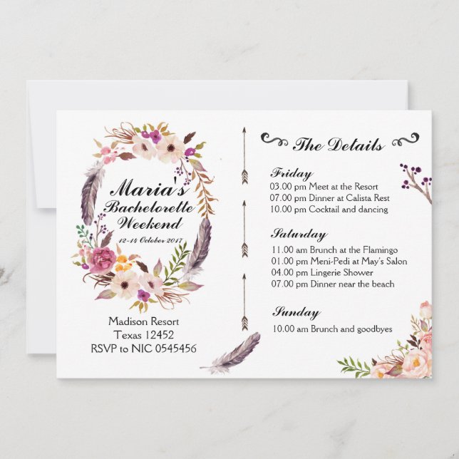 Invitation d'itinéraire de week-end de Boho (Devant)