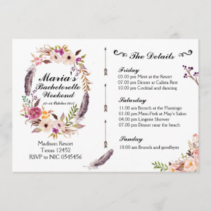 Invitation d'itinéraire de week-end de Boho