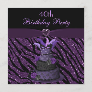 Invitation Diva Cake & Printed Zebra Parties scintillant 40e 
