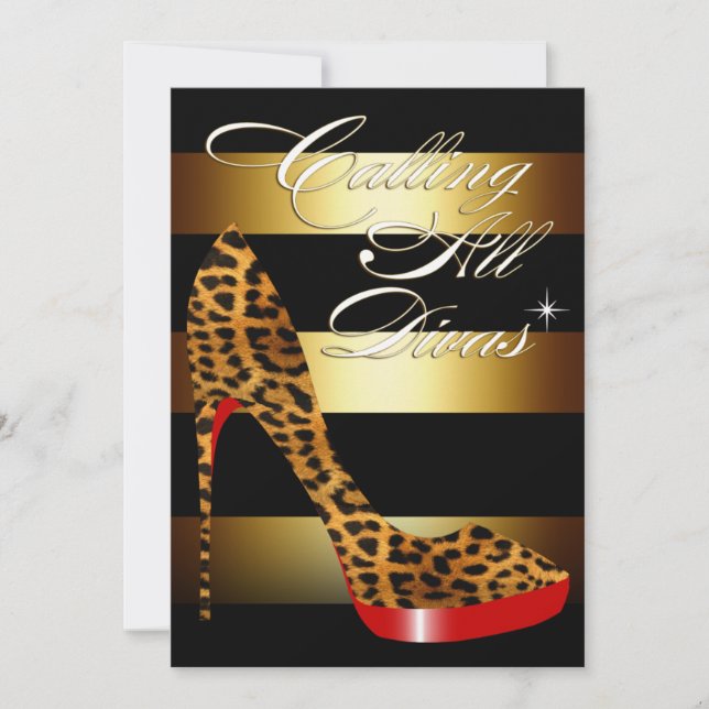 Invitation Diva Leopard Stiletto Stripes Surprise (Devant)