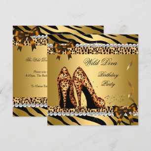 Invitation Diva Sauvage Léopard Zèbre Talons Hauts Anniversai