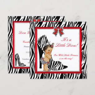 Invitation Diva Zebra Princess Baby shower fille Brunette