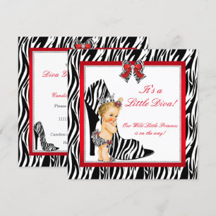 Invitation Diva Zebra Princesse Baby shower fille Blonde