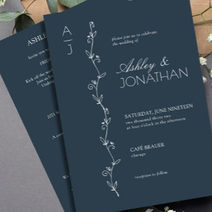 Invitation Divider botanique moderne Mariage Marine All-in-On
