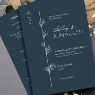 Invitation Divider botanique moderne Mariage Marine All-in-On