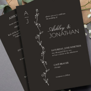 Invitation Divider botanique moderne Mariage noir tout-en-un