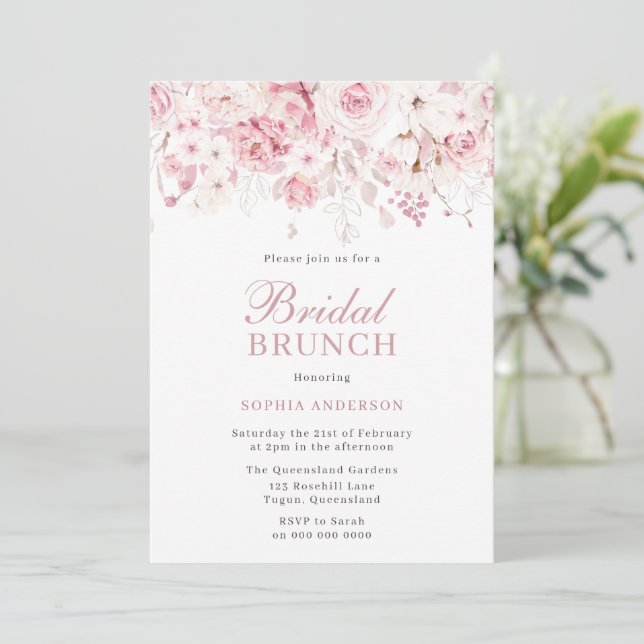Invitation Divine Blush Fête des mariées Rose Brunch & Bubbly (Debout devant)