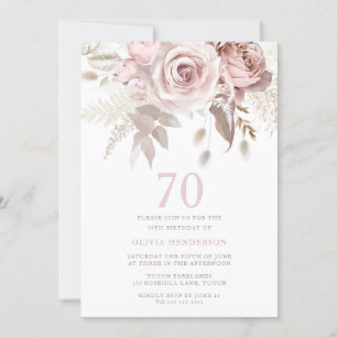 Invitation Divine Blush Rose Roses 70e fête d'anniversaire