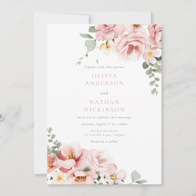 Invitation Divine Blush & Sage Mariage élégant (Devant)