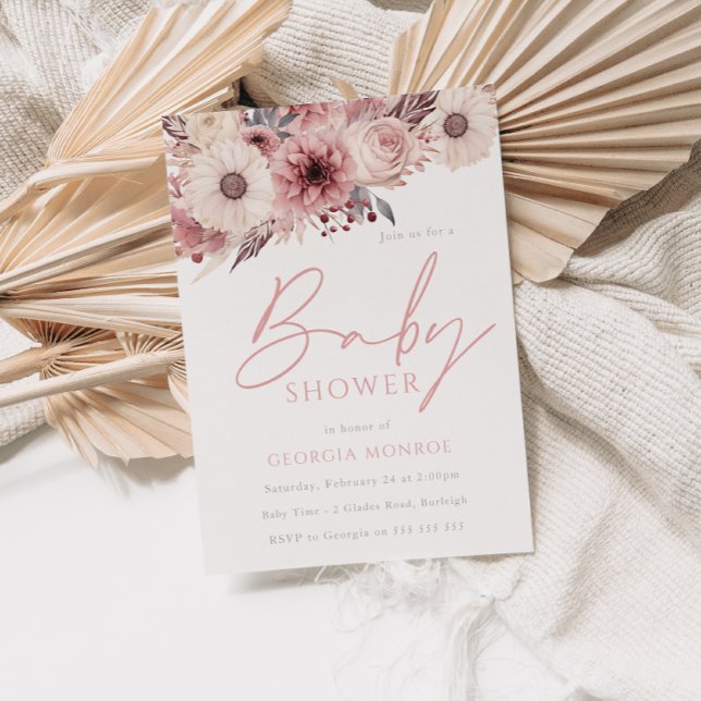 Invitation Divine Boho Blush & Baby shower Rose (Créateur téléchargé)