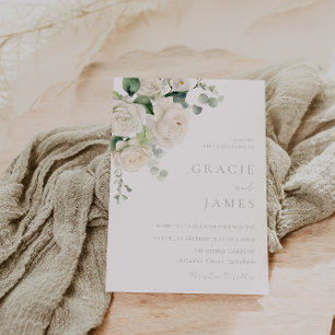 Invitation Divine Roses Blanches Toutes les saisons Mariage