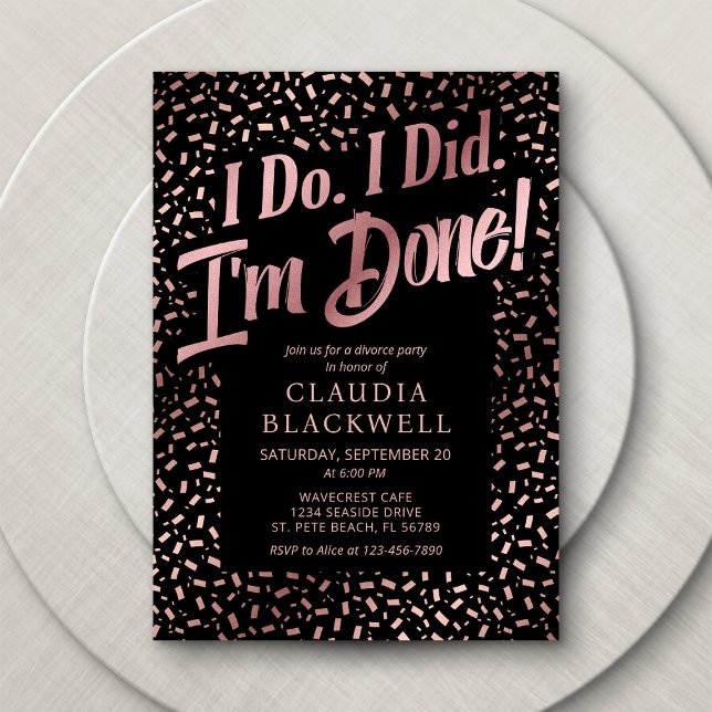 Invitation Divorce Rose Gold Confetti (Créateur téléchargé)