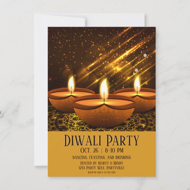 Invitation Diwali Diyas magique avec étincelles (Devant)