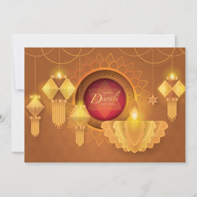 Invitation Diwali Papercut Deepa & Lanterns, or (Devant)