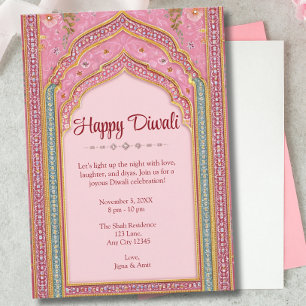 Invitation Diwali rose, fête traditionnelle de Diwali
