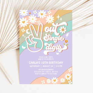 Invitation Dix Ans Groovy Fête d'Anniversaire Peace Out