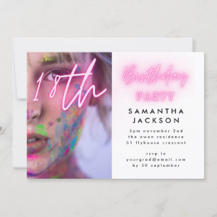 Invitation Dix-huit 18e fête d'anniversaire de Pink Neon