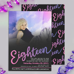 Invitation Dix-huit Anniversaire photo personnalisée rose vio
