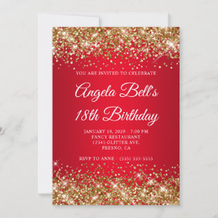 Invitation Dix-huitième anniversaire ombré rouge vif paillett