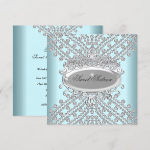 Invitation Dix-sept ans Anniversaire Turquoise Blanc Diamants