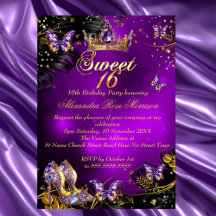 Dix-sixième anniversaire doux violet Or Noir Papil