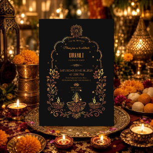 Invitation Diyas élégants Diwali noir et or