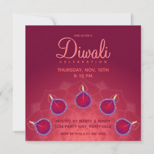 Invitation Diyas violet sur Rangoli